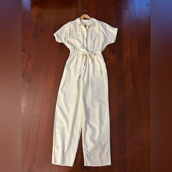 Universal Thread Women's Short Sleeve Linen Boilersuit Casual Jumpsuit Cream 4 - Picture 8 of 13